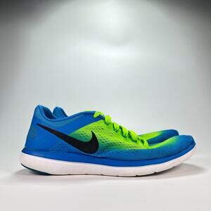 Nike Flex 2016 RN Blue Neon Green Running Shoes Casual 830370-401 Mens Size 10.5
